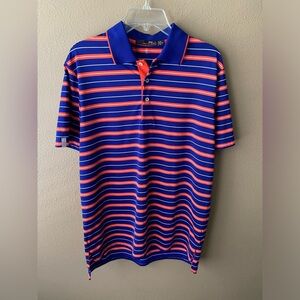 RALPH LAUREN RLX Golf Polo Shirt Mens Size Medium, Blue/Orange/White Striped